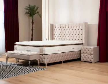 Cassy - Lit capitonné avec tête de lit et coffre de rangement - De 120 à 180 cm