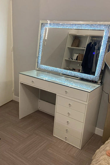 Coiffeuse Blanche Vitré 7 Tiroirs - 120cm