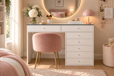 Coiffeuse Blanche Vitré 7 Tiroirs - 120cm