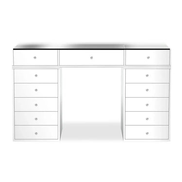 Coiffeuse HomeLuxury - Blanche vitré 150cm avec 13 tiroirs