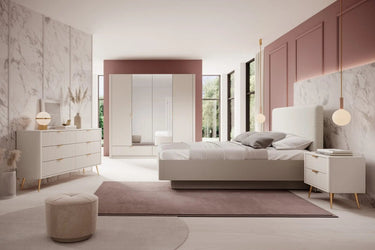 LANTEA - Chambre complète avec Lit coffre 160×200cm, chevets intégré, commode et armoire
