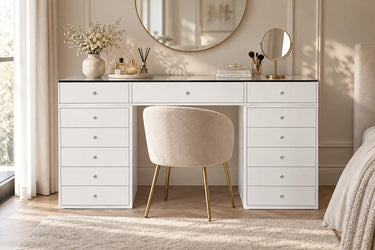 La Coiffeuse HomeLuxury - Blanche Vitré 150cm avec 13 tiroirs