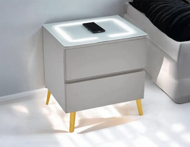 Lydie - Table de chevet avec LED et Chargeur Induction - 50 x 40 cm