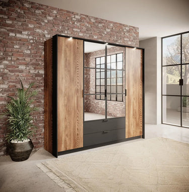 MILTON - Armoire de chambre effet bois - 224 x 59 x 210cm