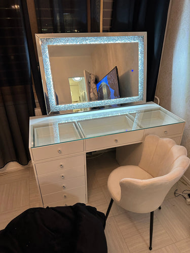 Miroir LED DIAMANT pour Coiffeuse Blanche de Luxe - De 120 à 180 cm - Homeluxury