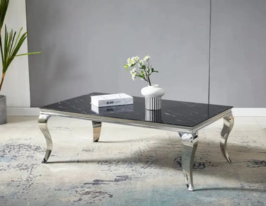 Table Basse Baroque Marbre Blanc Pied Argenté