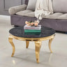 Table Basse Baroque Marbre Rond Pied Argenté - 90x90x45cm