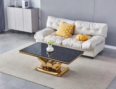 Table Basse Couronne Marbre Noir Pieds Dorés