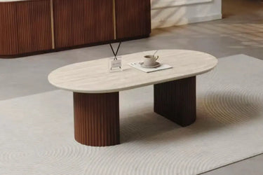 Table Basse Ovale de Salon en Effet Céramique Travertin TERRA - 120 x 70 cm