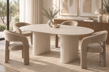 Table Extensible de Salle à Manger en Céramique Travertin LUNARA - de 180 cm à 220 cm