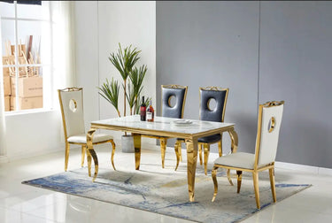 Table Repas Baroque Marbre Noir Pied Argenté