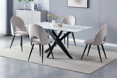 Table Repas Jessy Marbre Blanc Pieds Noir