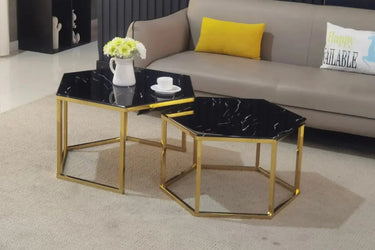 Table basse hexagone Gigogne pieds dorés