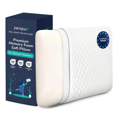 ZenPur - Oreiller cervical ergonomique "moelleux" en mousse à mémoire de forme et anti-acariens