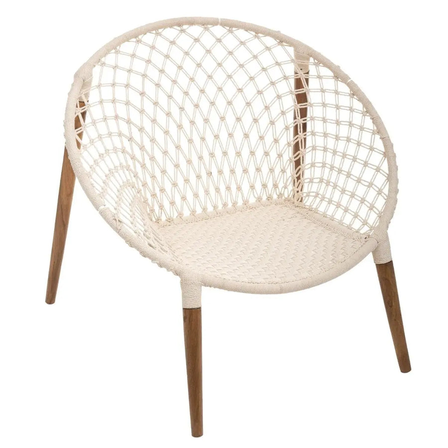 Fauteuil Raina Teck, Tressé coton blanc