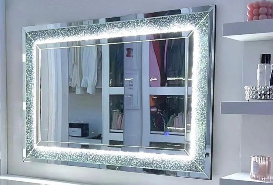 Miroir LED DIAMANT pour Coiffeuse Blanche de Luxe - De 120 à 180 cm