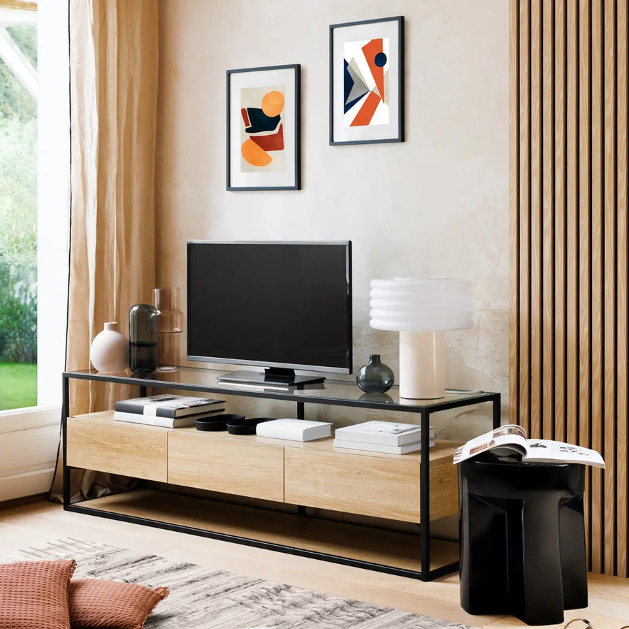 Panneau décoratif tasseaux bois Colva Effet chêne clair, fond noir, 240x60 cm