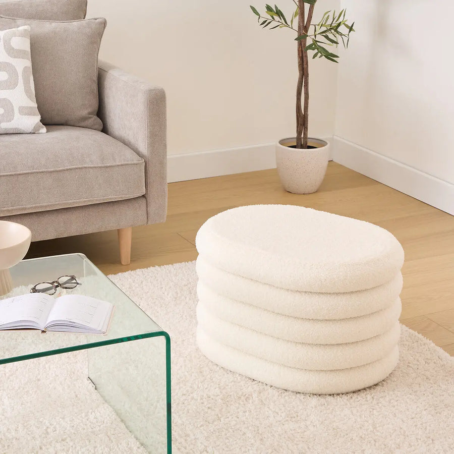 Pouf coffre bouclette Giulia Blanc, 59x45 cm