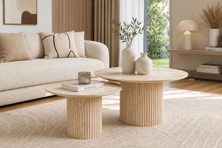 Table Basse de Salon Duo Gigogne En Effet Travertin MILO - Par lot de 2