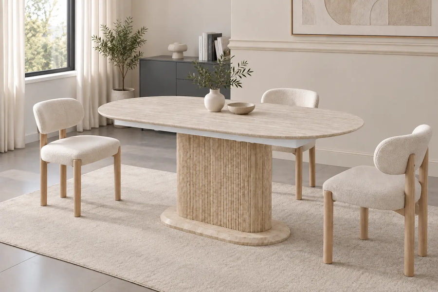 Table Extensible de Salle à Manger VANINA Effet Travertin - 200x90cm