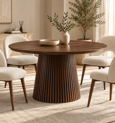 Table extensible ANAIS noyer avec 4 chaises bouclette, table 4 personnes