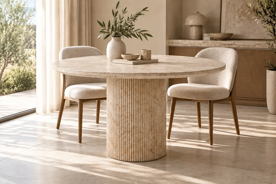 Table de Salle à Manger Ronde en Céramique Travertin TRAVENA