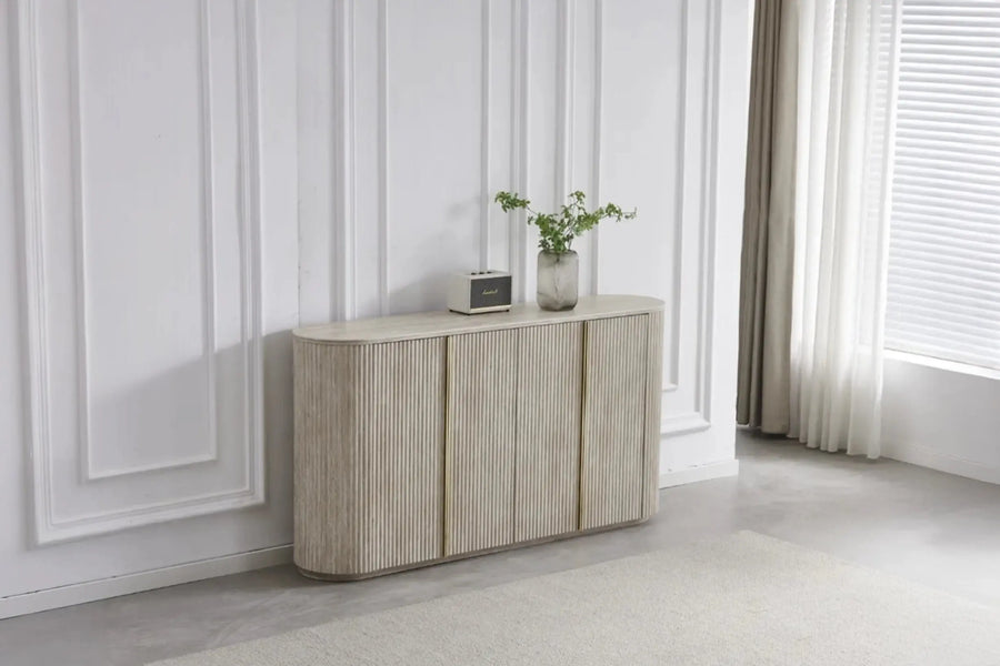 Zenith - Buffet de salon Effet Travertin - 180 x 40 cm